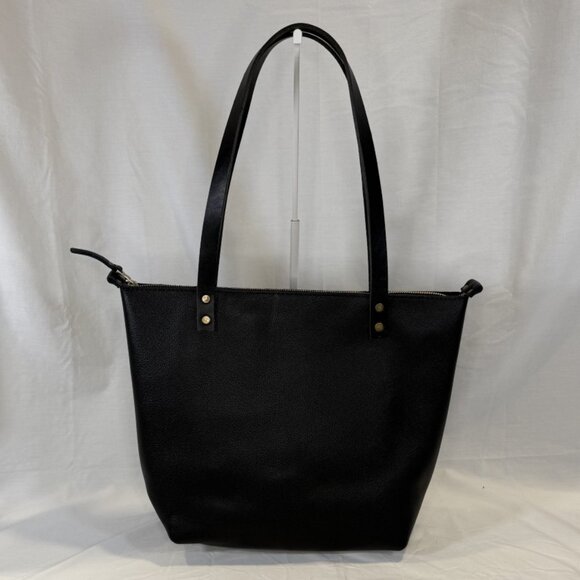 Portland Leather, Medium Zipper Tote Bag, Black Pebbled Leather, BNNU - Picture 1 of 14